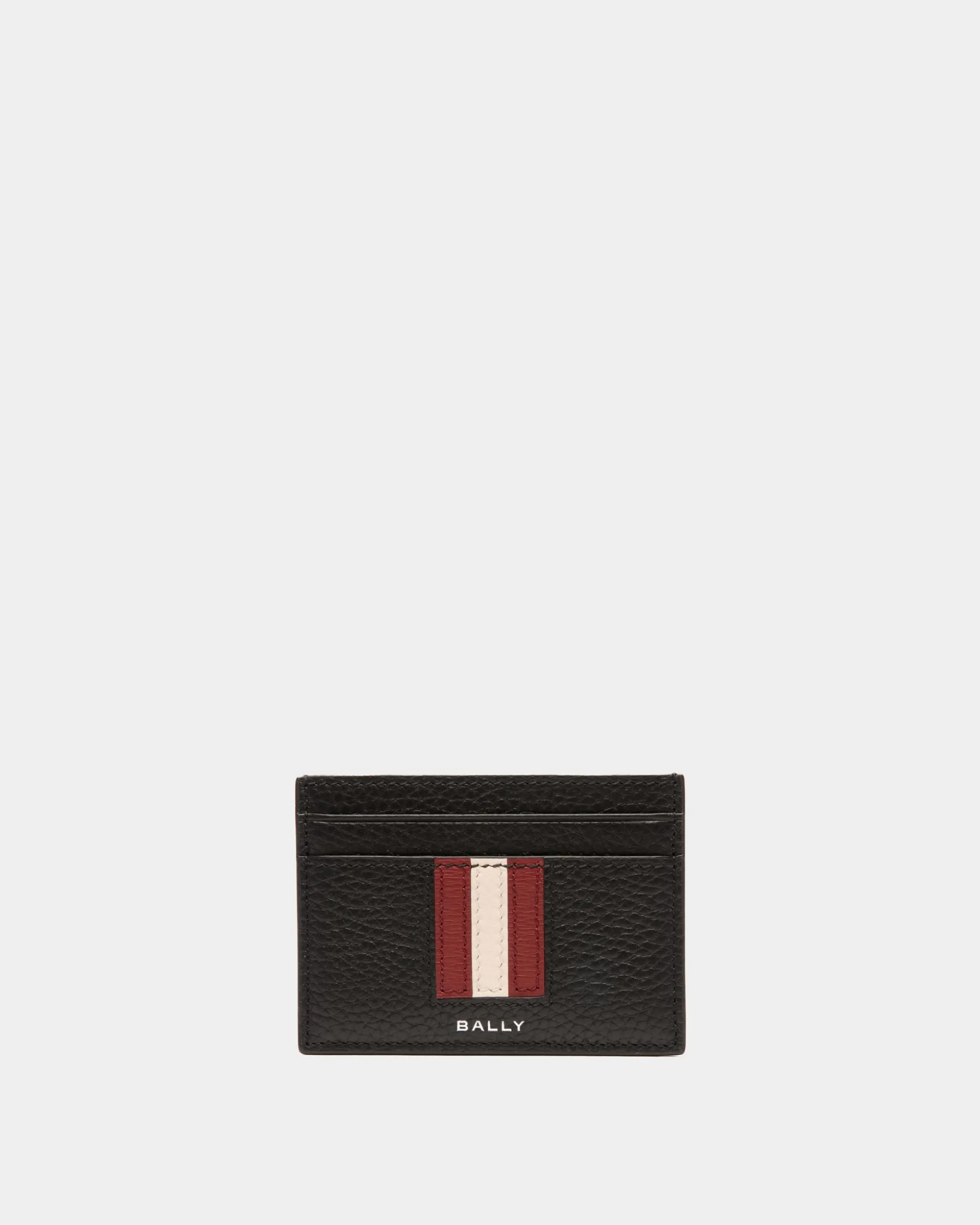Ribbon Card Holder In Black Grained Leather