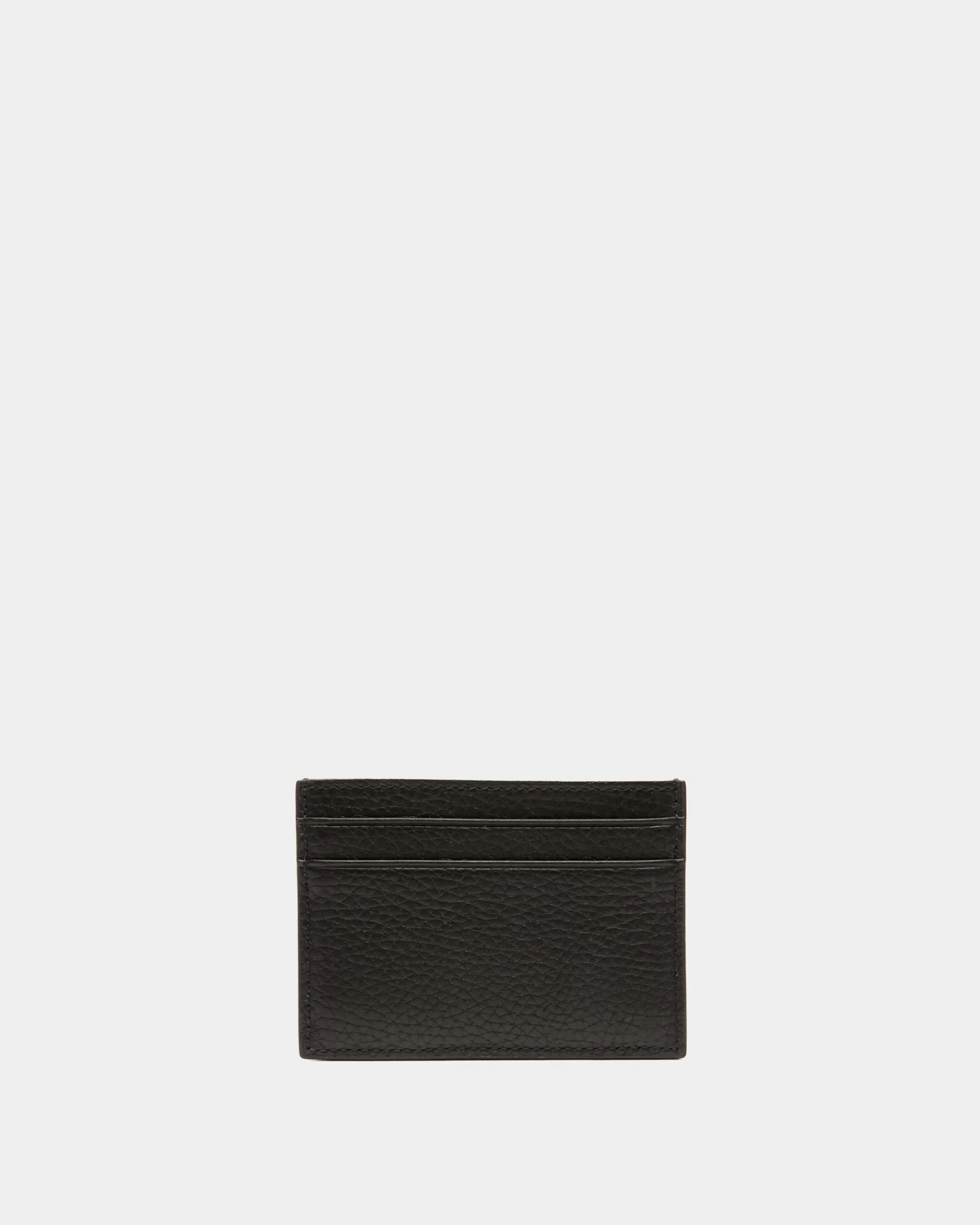 Ribbon Card Holder In Black Grained Leather