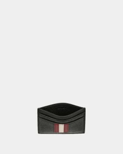 Ribbon Card Holder In Black Grained Leather