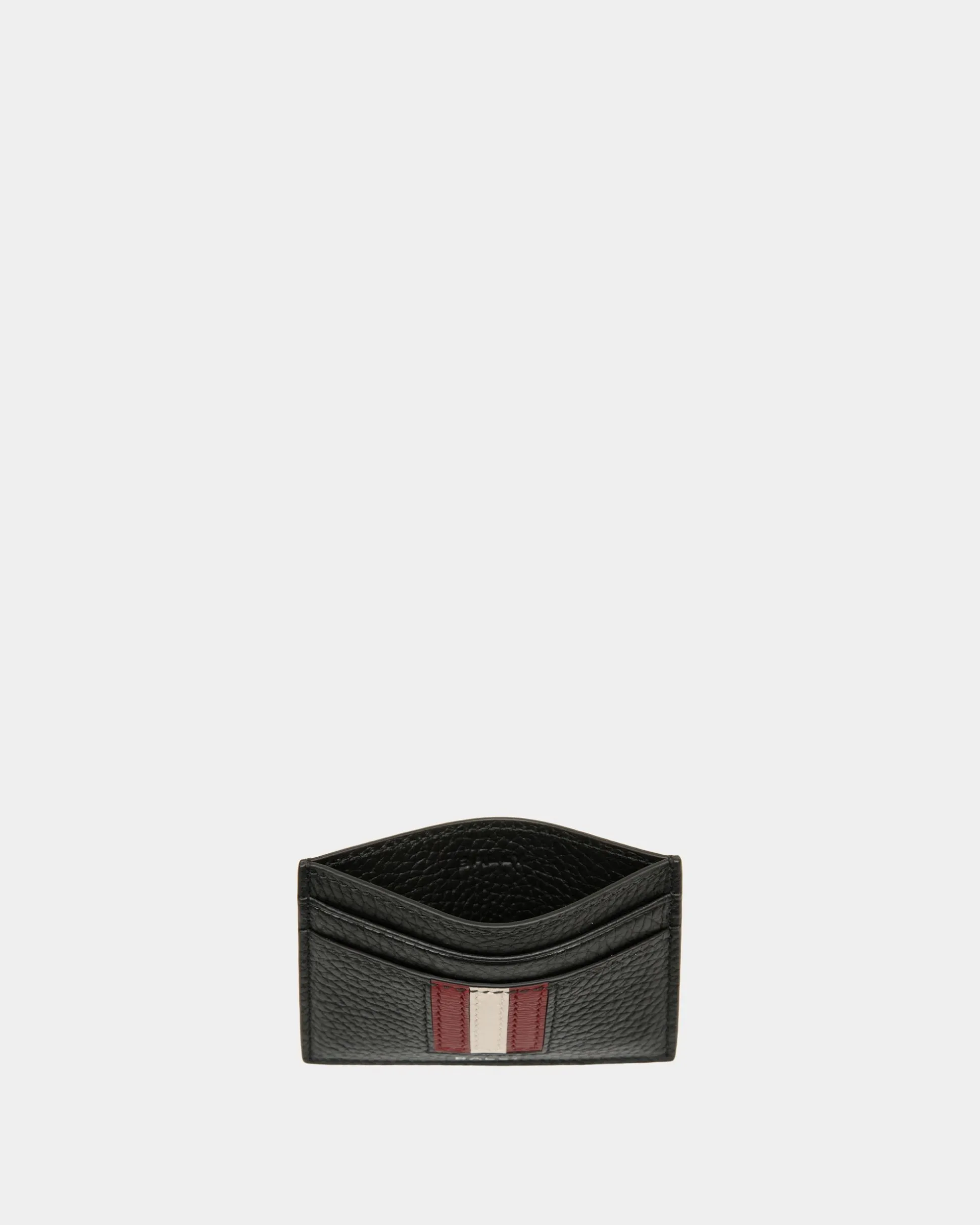 Ribbon Card Holder In Black Grained Leather