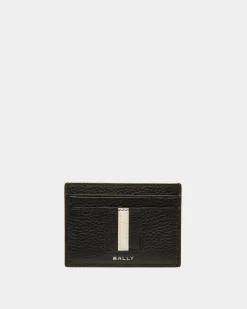 Ribbon Card Holder In Black Leather