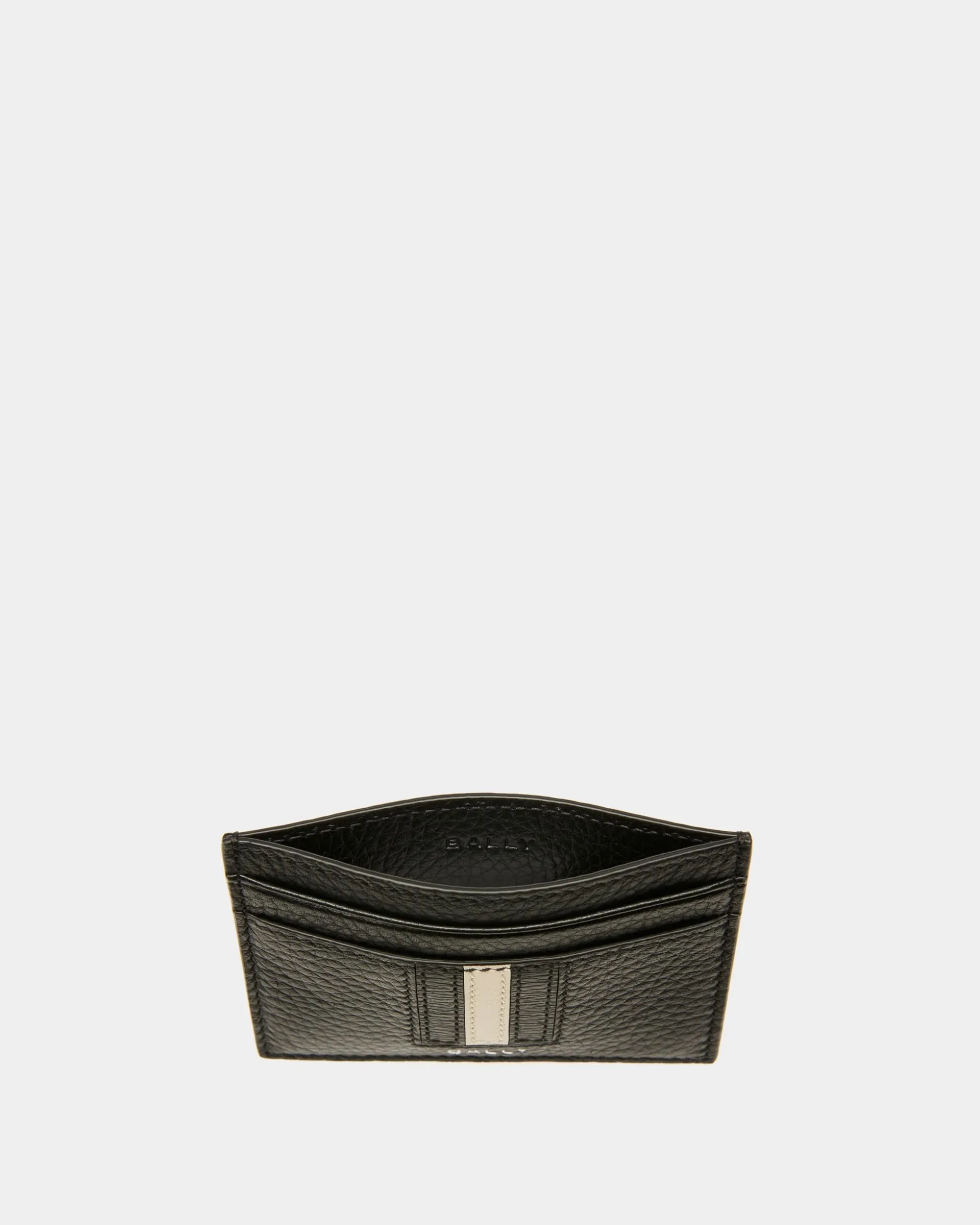 Ribbon Card Holder In Black Leather