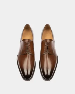 Scamardo Men's Leather Derby Lace-Up Shoe In Mid Brown