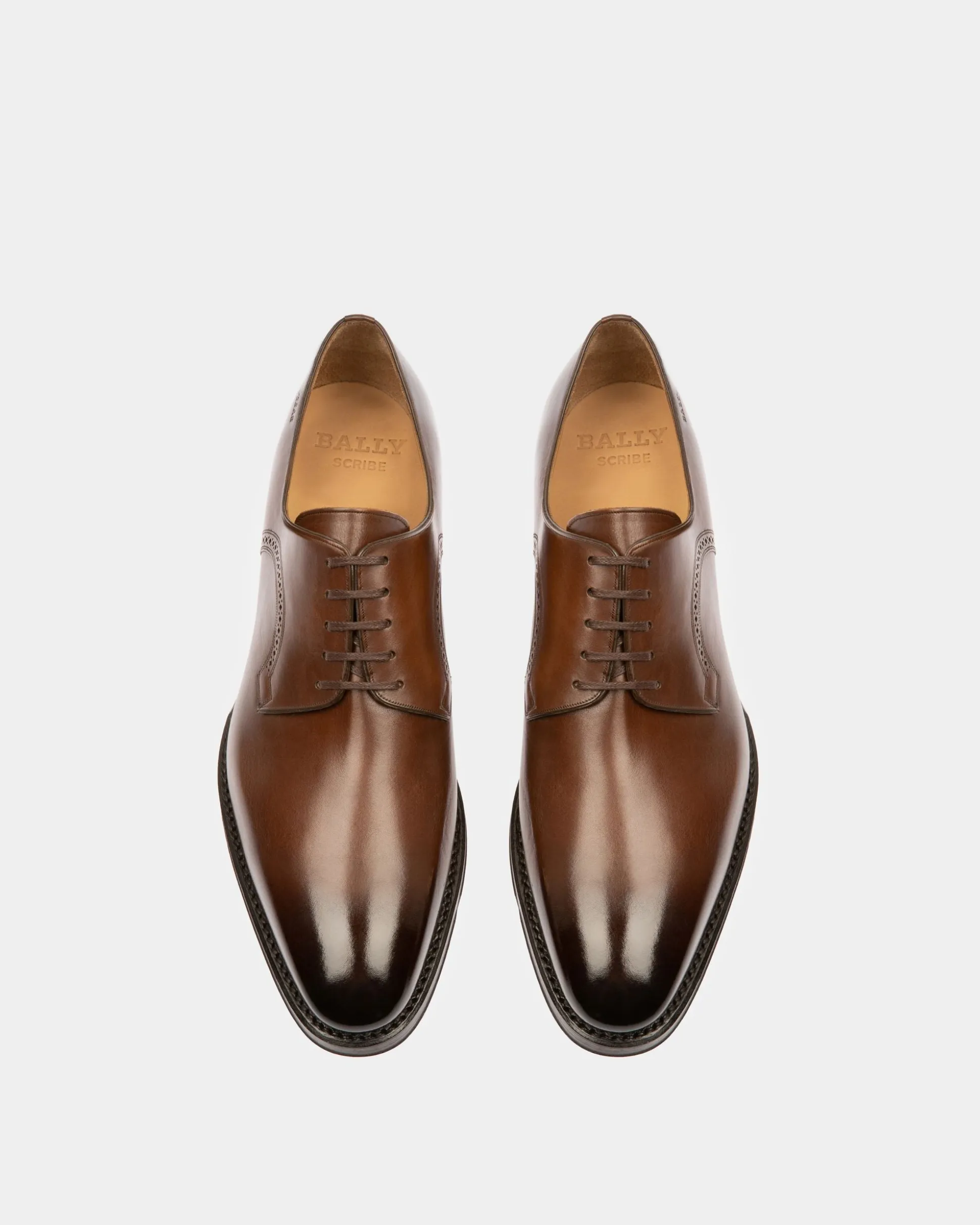 Scamardo Men's Leather Derby Lace-Up Shoe In Mid Brown