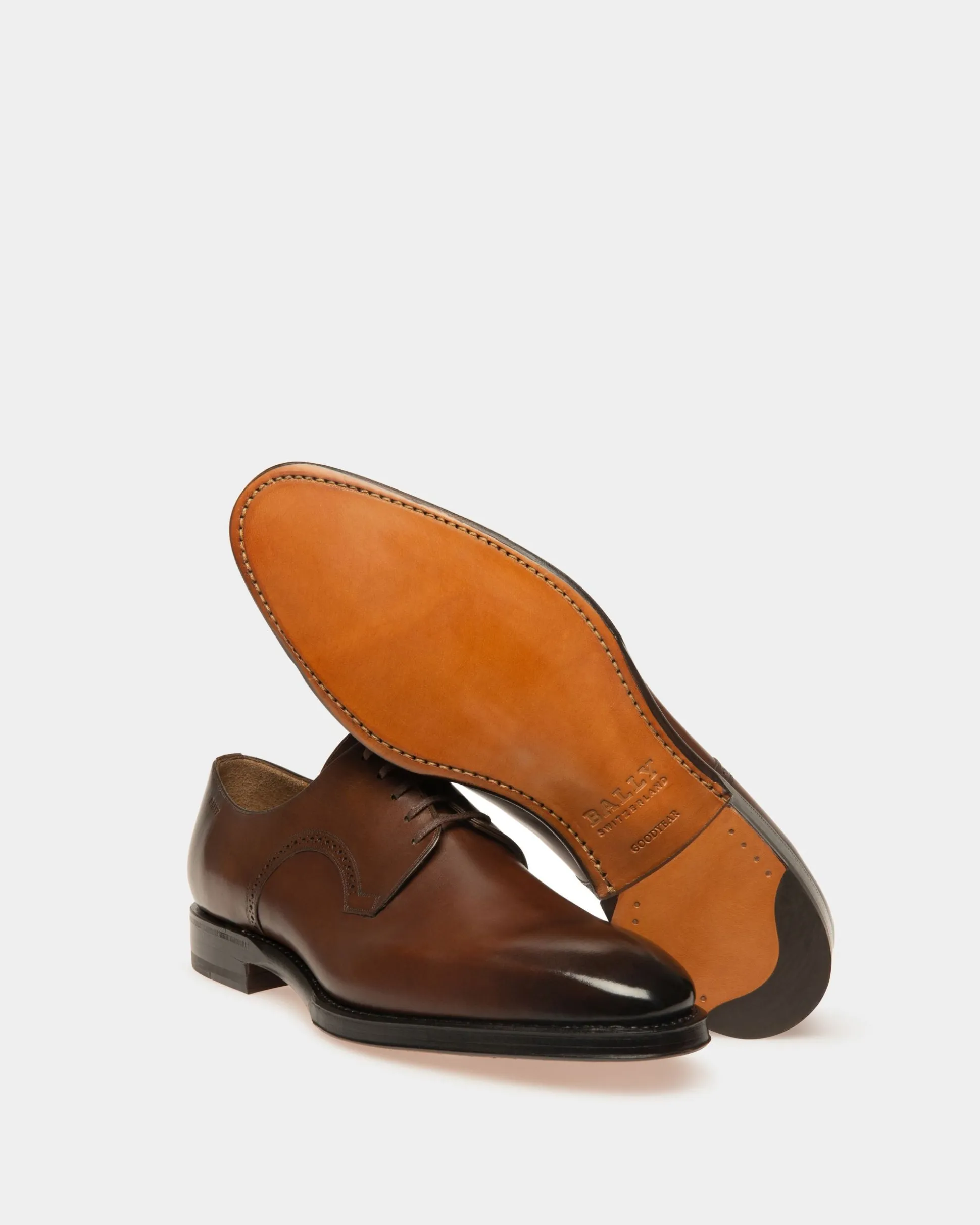 Scamardo Men's Leather Derby Lace-Up Shoe In Mid Brown