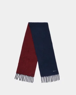 Scarf In Navy Blue And Candy Red Wool Blend