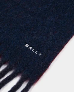 Scarf In Navy Blue And Candy Red Wool Blend