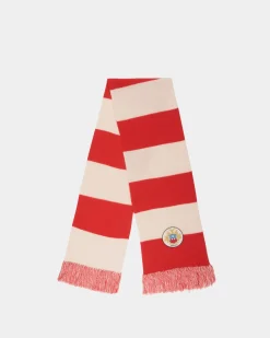 Scarf With a Bally Crest Logo in Candy Red and Ivory Wool