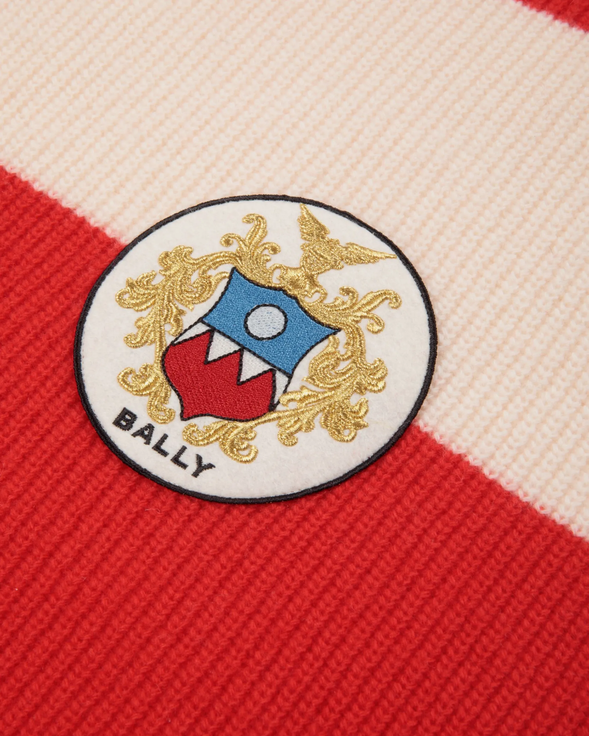 Scarf With a Bally Crest Logo in Candy Red and Ivory Wool