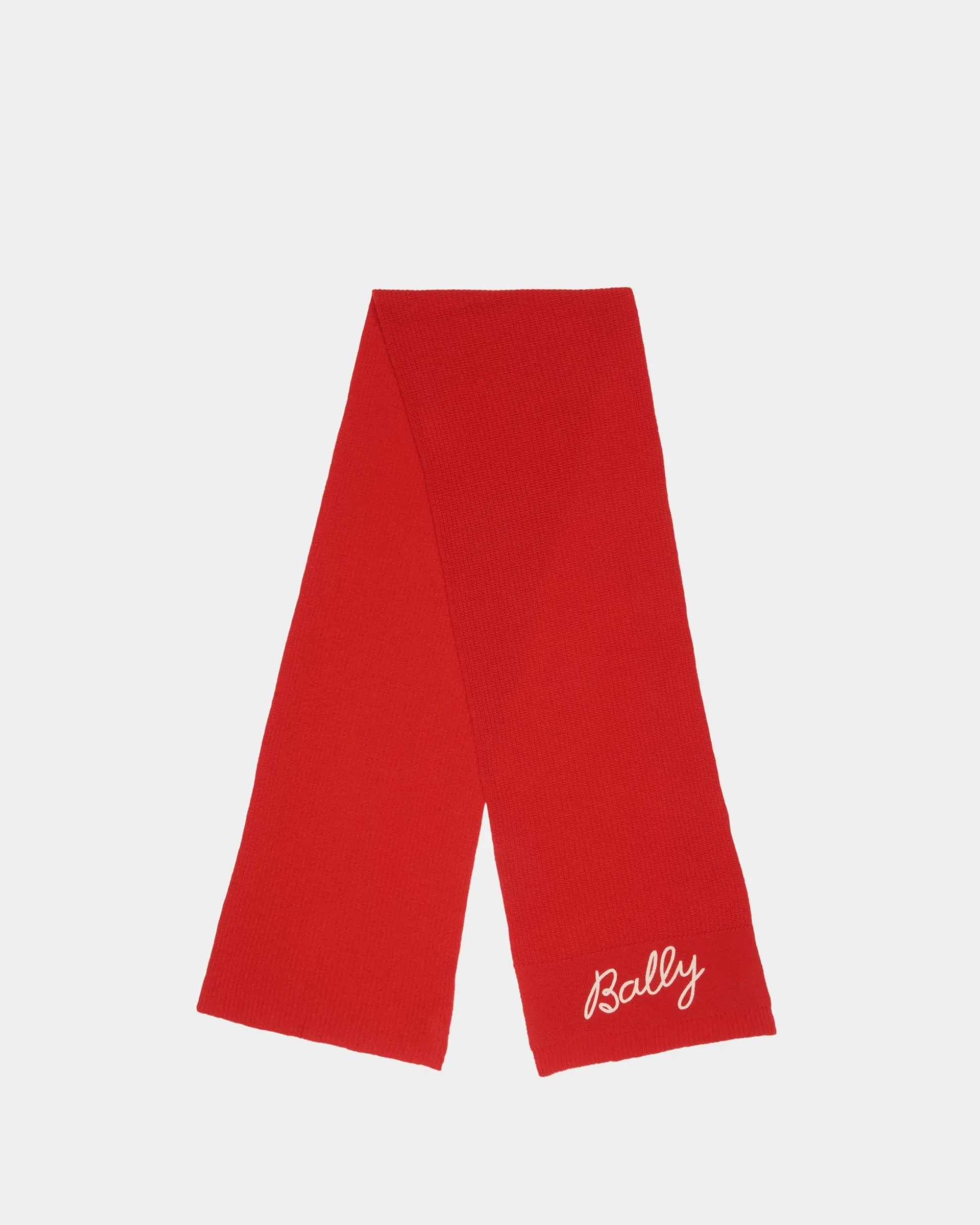 Scarf with Logo In Candy Red Wool