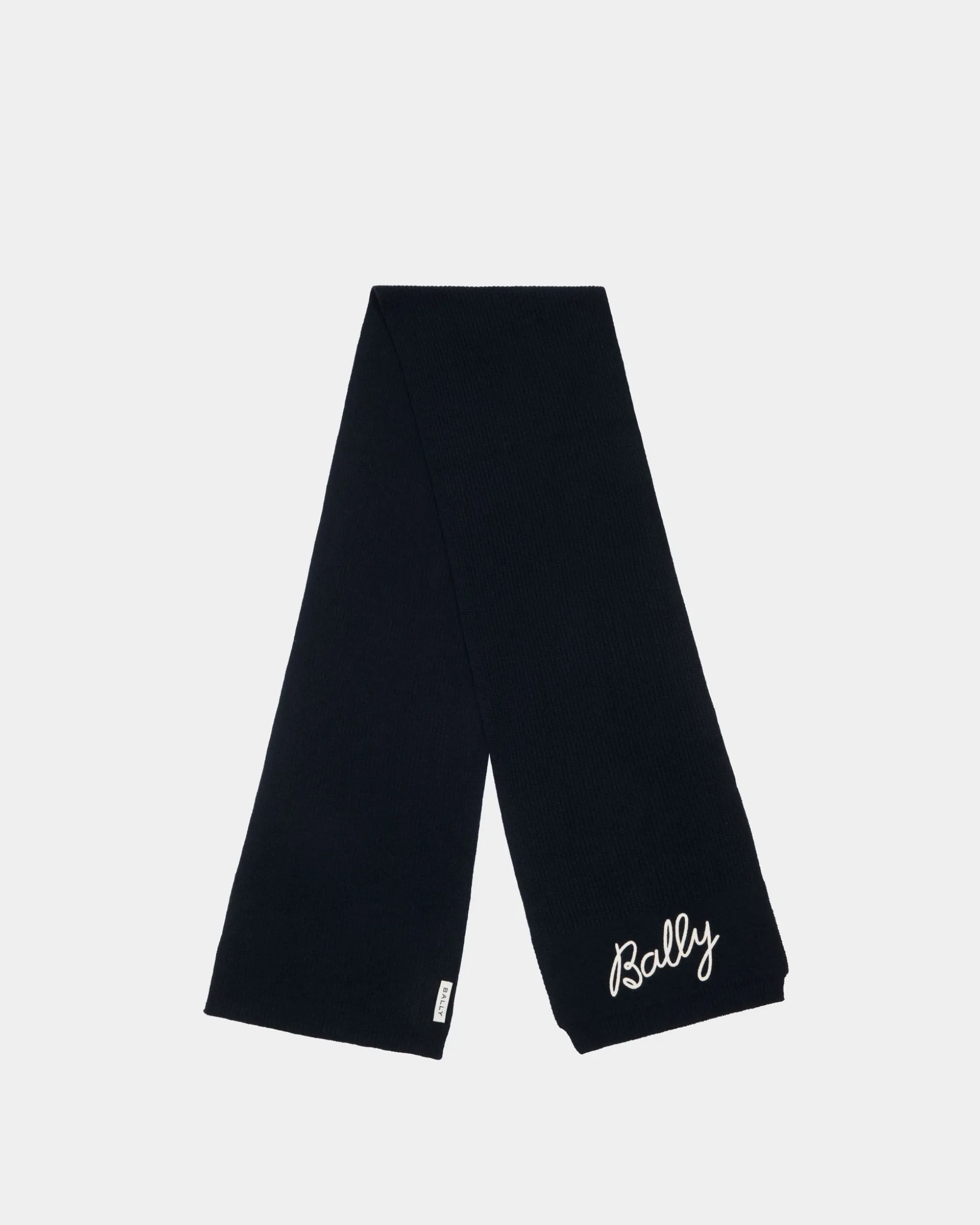 Scarf With Logo In Navy Blue Wool