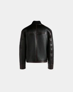Shearling Lined Bomber in Black Leather