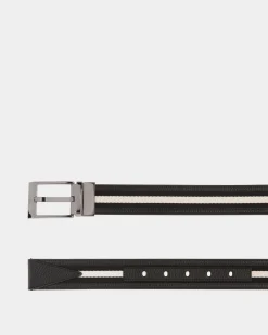 Shiffie 35mm Reversible Belt In Black And White Fabric And Leather