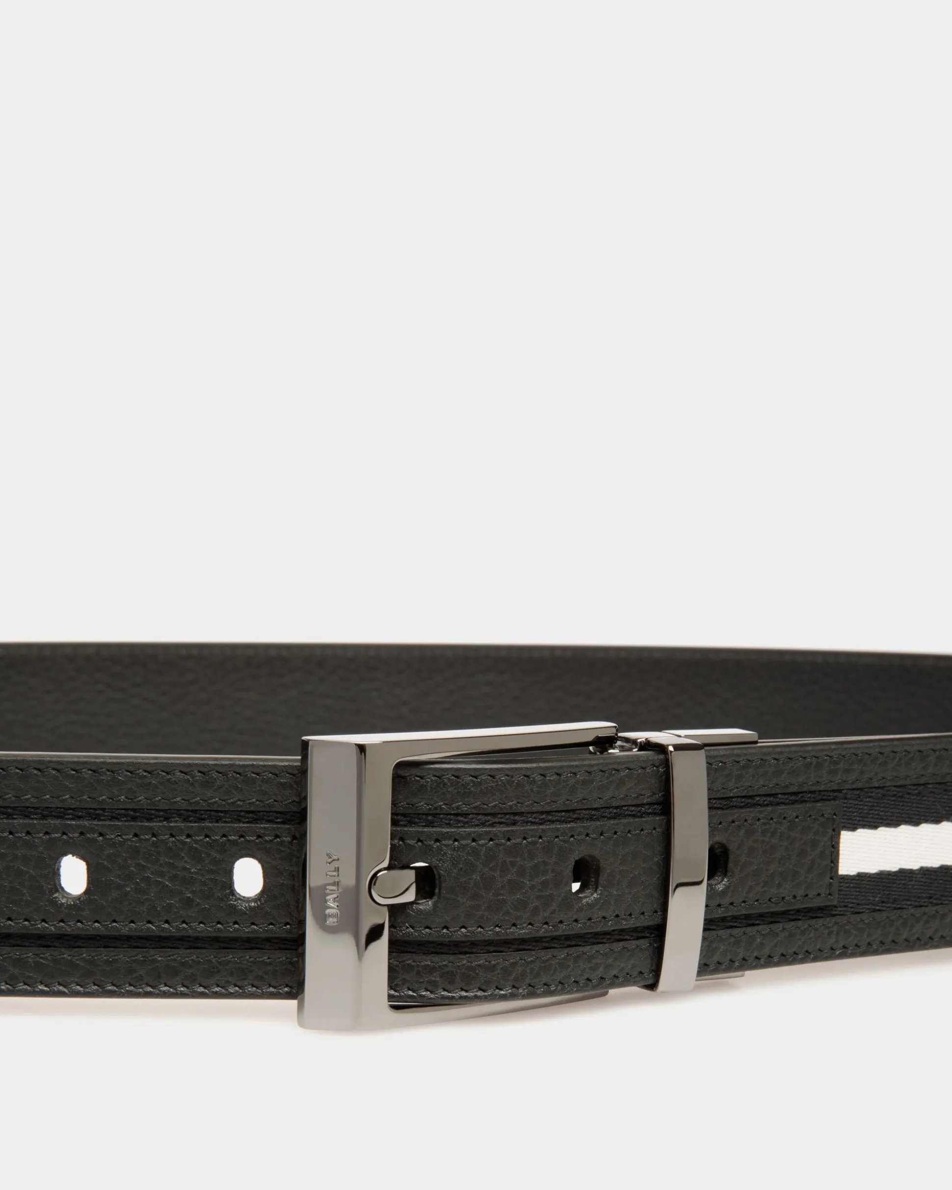 Shiffie 35mm Reversible Belt In Black And White Fabric And Leather