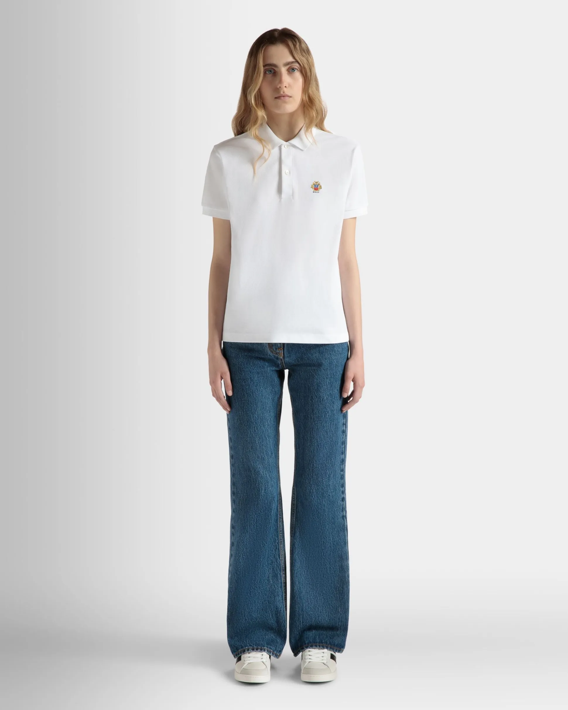 Short Sleeve Polo in White Cotton