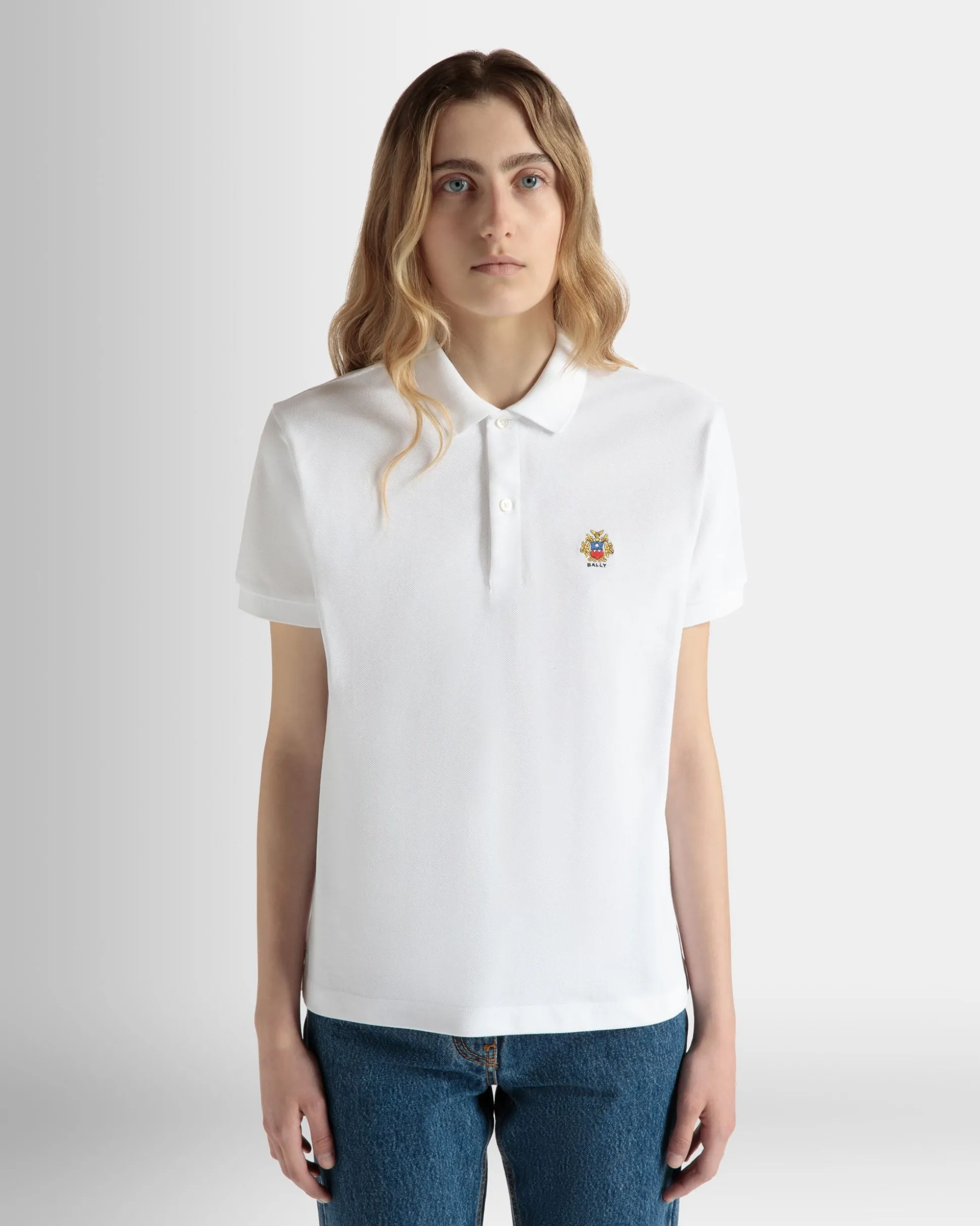 Short Sleeve Polo in White Cotton