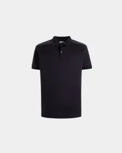 Short Sleeve Polo With a Bally Crest Logo in a Navy Blue Cotton Silk Blend