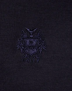 Short Sleeve Polo With a Bally Crest Logo in a Navy Blue Cotton Silk Blend