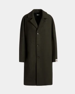 Single-breasted Coat In Dark Green Wool