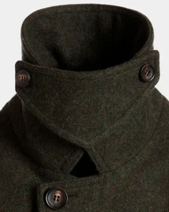 Single-breasted Coat In Dark Green Wool