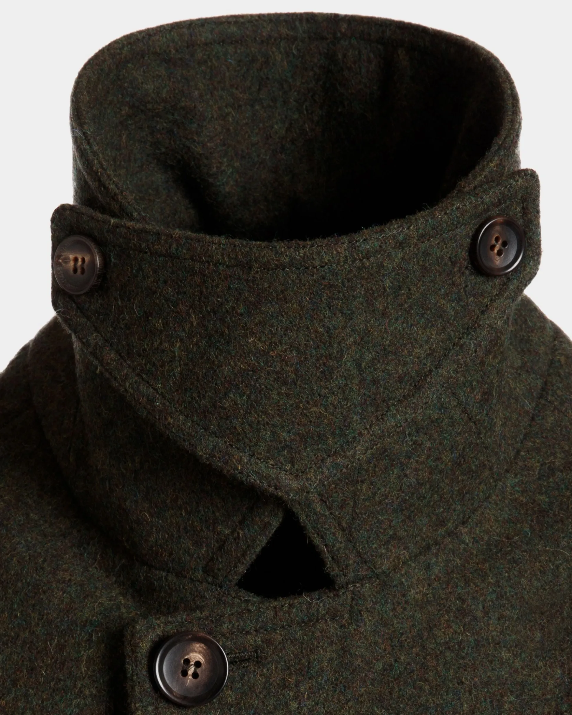 Single-breasted Coat In Dark Green Wool