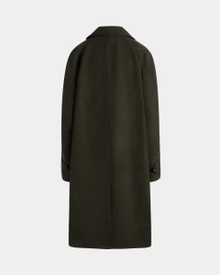Single-breasted Coat In Dark Green Wool