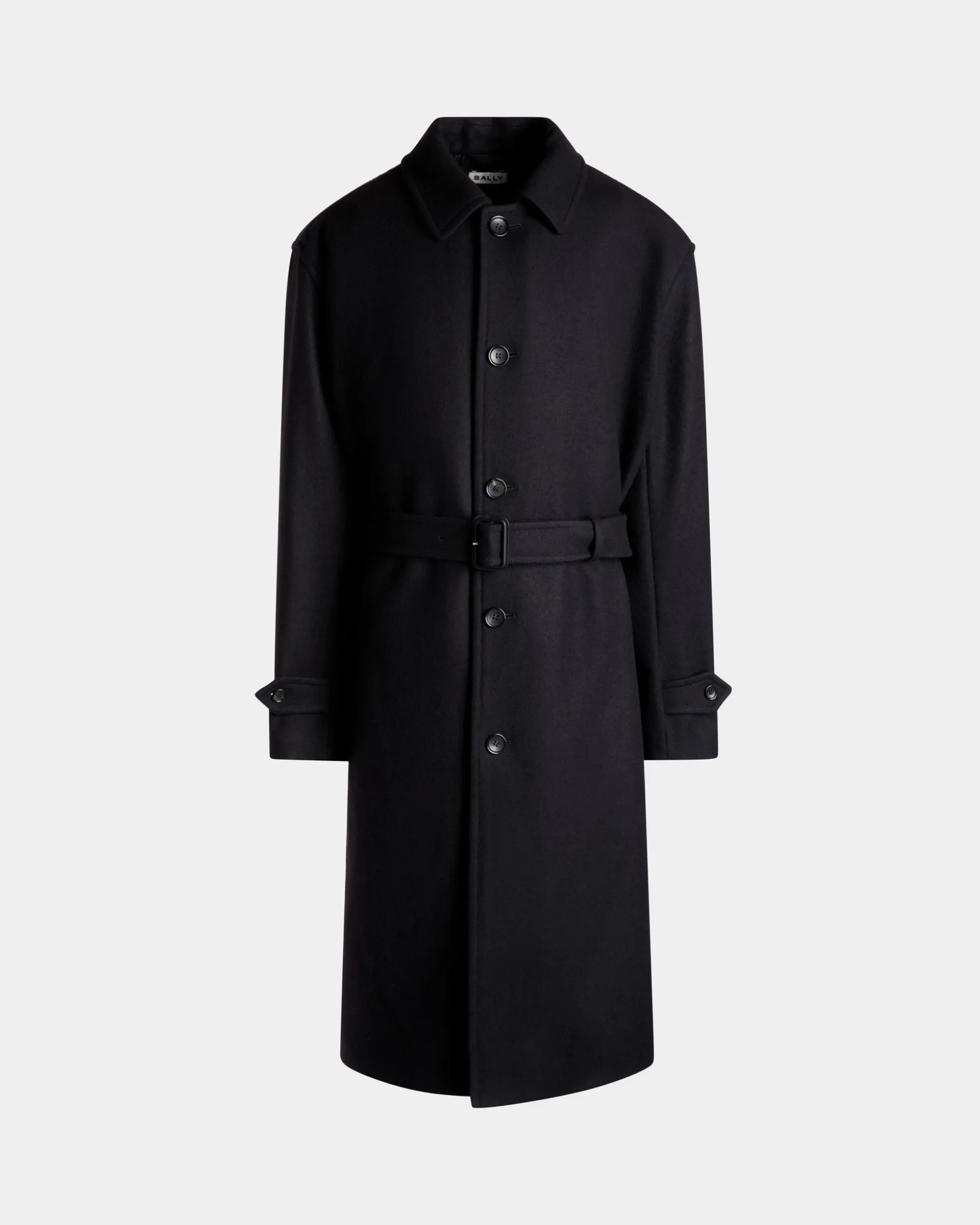 Single-breasted Coat In Navy Blue Wool Blend