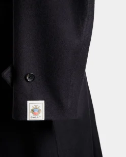 Single-breasted Coat In Navy Blue Wool Blend