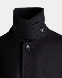 Single-breasted Coat In Navy Blue Wool Blend