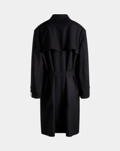Single-breasted Coat In Navy Blue Wool Blend
