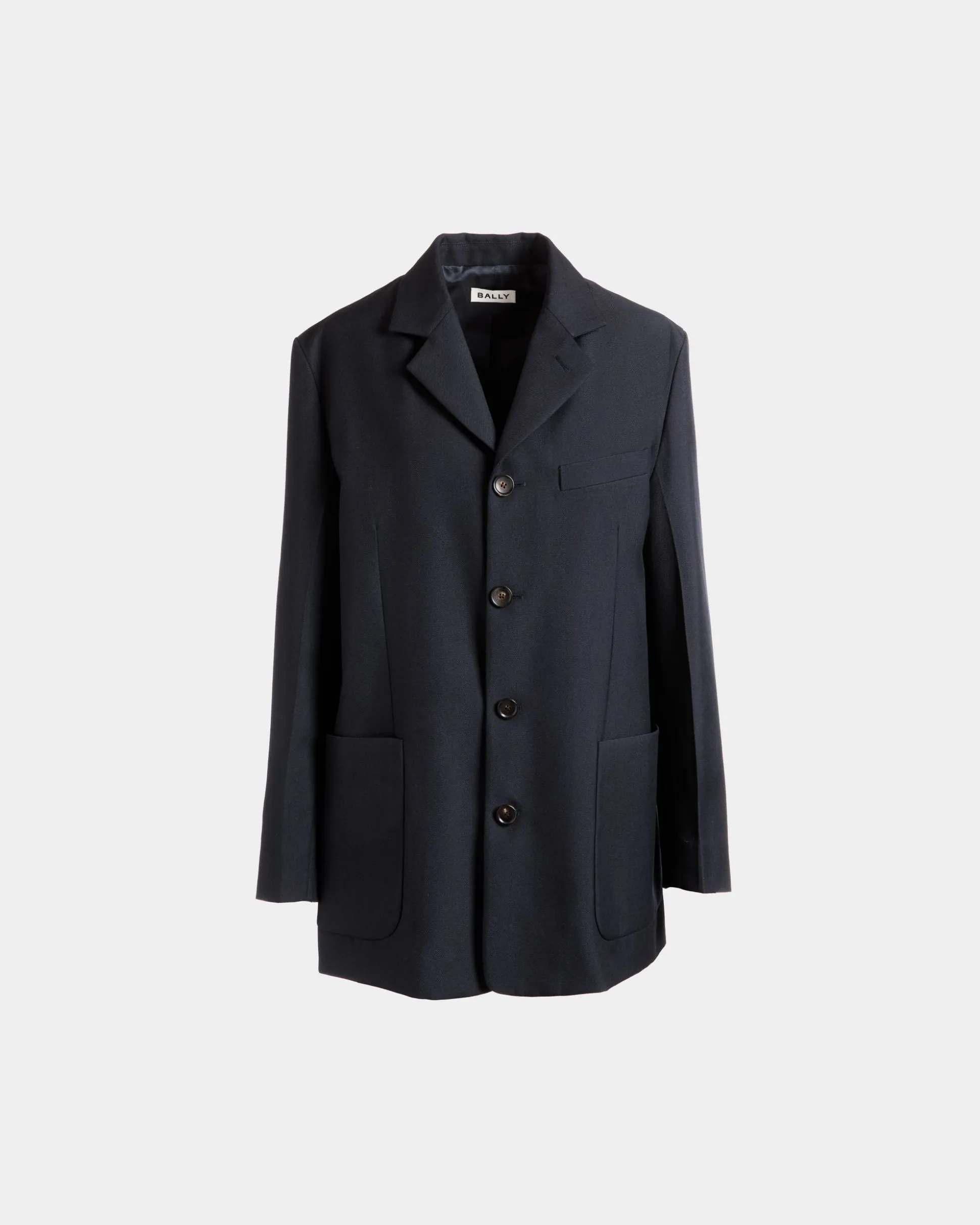 Single-breasted Jacket in Navy Blue Wool Blend