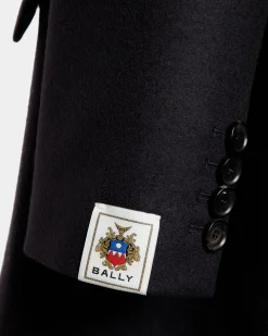 Single-Breasted Midi Coat In a Navy Blue Wool Blend