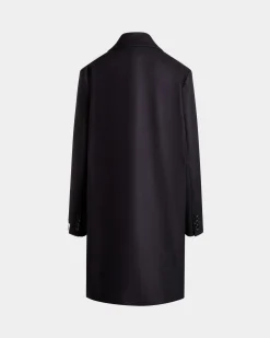 Single-Breasted Midi Coat In a Navy Blue Wool Blend