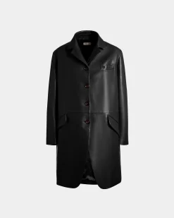 Single-Breasted Midi Coat In Black Leather