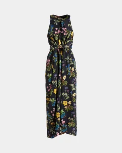 Sleeveless Midi Dress In Mountain Flower Print Silk