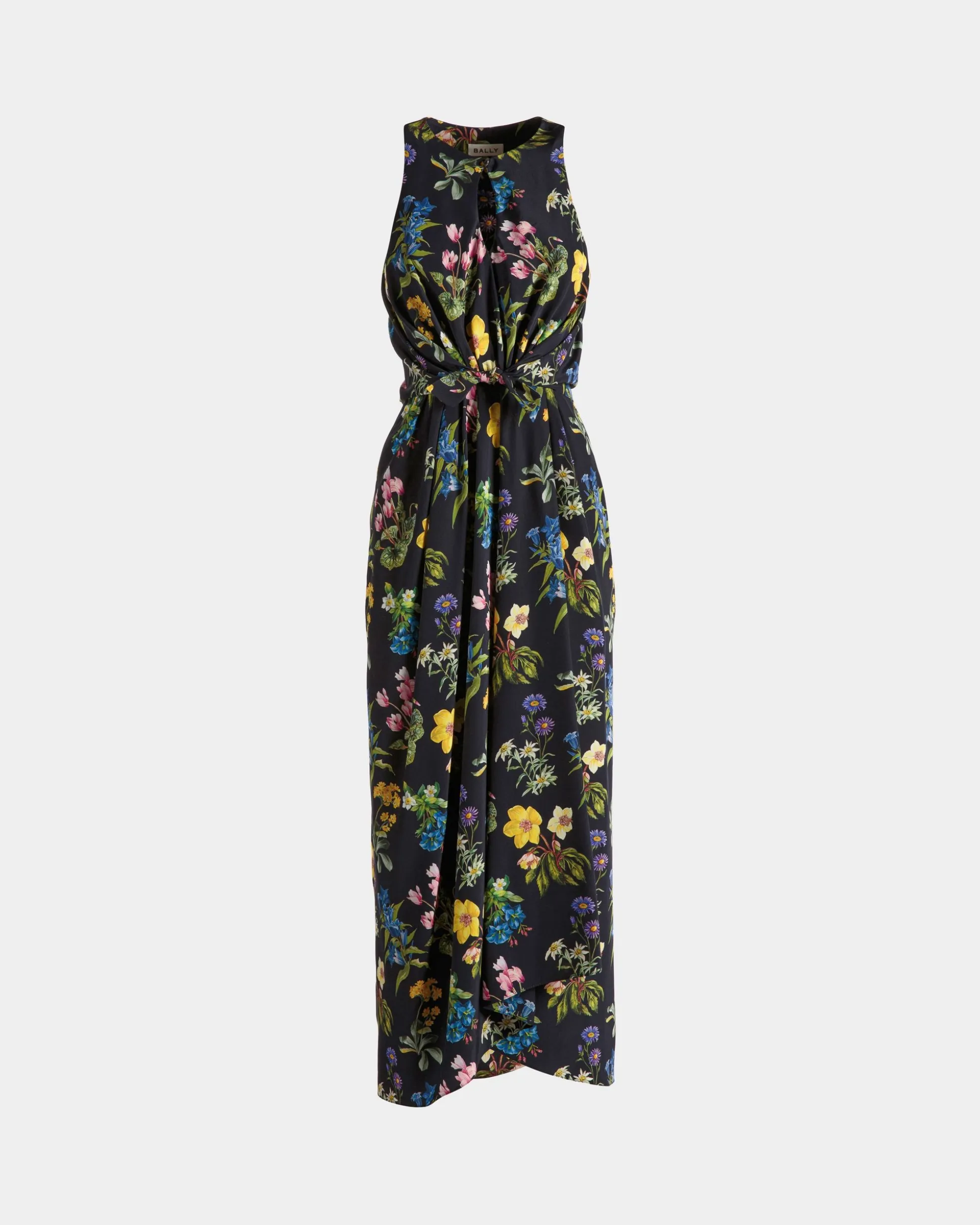 Sleeveless Midi Dress In Mountain Flower Print Silk