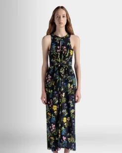 Sleeveless Midi Dress In Mountain Flower Print Silk