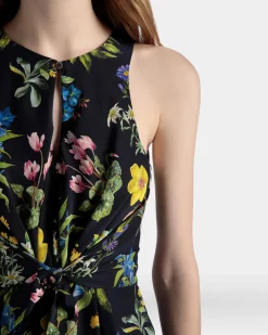Sleeveless Midi Dress In Mountain Flower Print Silk