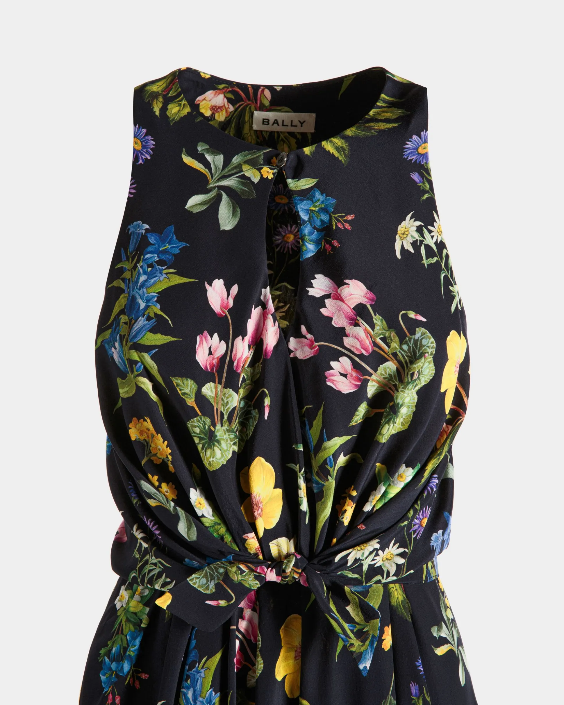 Sleeveless Midi Dress In Mountain Flower Print Silk