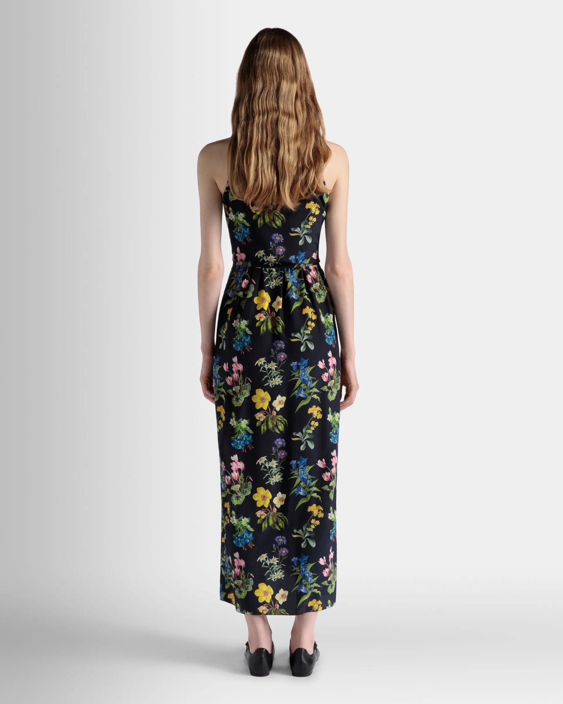Sleeveless Midi Dress In Mountain Flower Print Silk