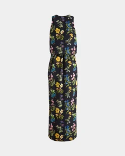 Sleeveless Midi Dress In Mountain Flower Print Silk