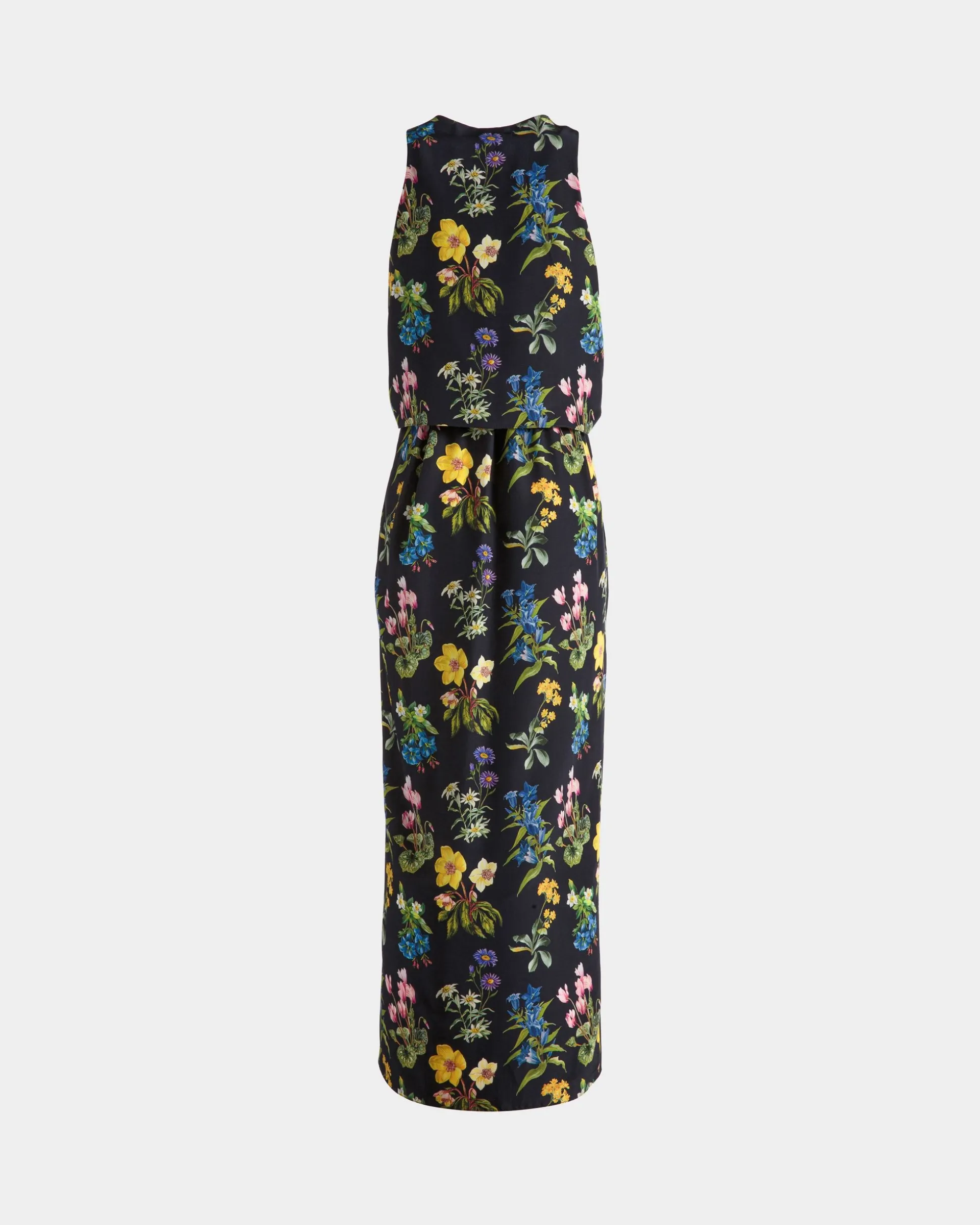 Sleeveless Midi Dress In Mountain Flower Print Silk