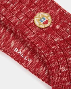 Socks With a Bally Crest Logo in Candy Red Wool