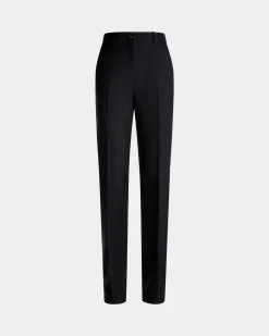 Straight Fit Pants in Navy Blue Wool Blend