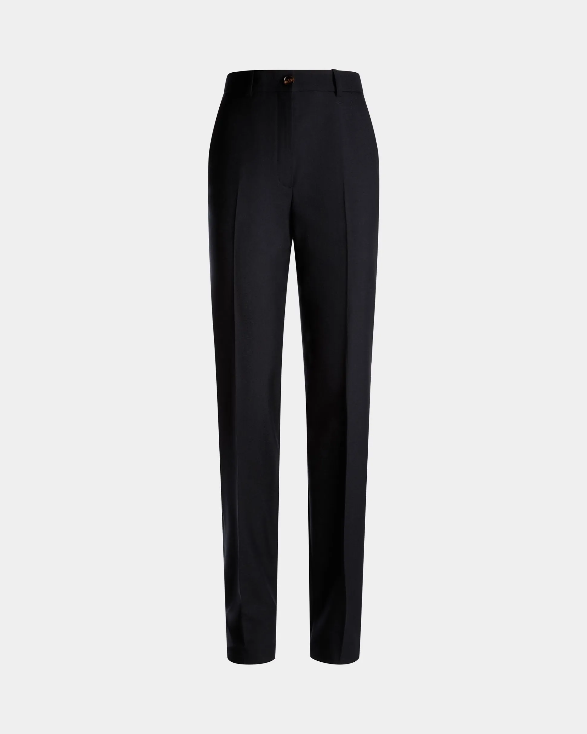 Straight Fit Pants in Navy Blue Wool Blend