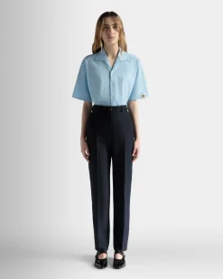 Straight Fit Pants in Navy Blue Wool Blend