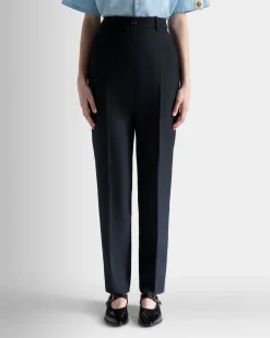 Straight Fit Pants in Navy Blue Wool Blend