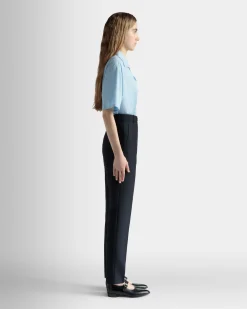 Straight Fit Pants in Navy Blue Wool Blend