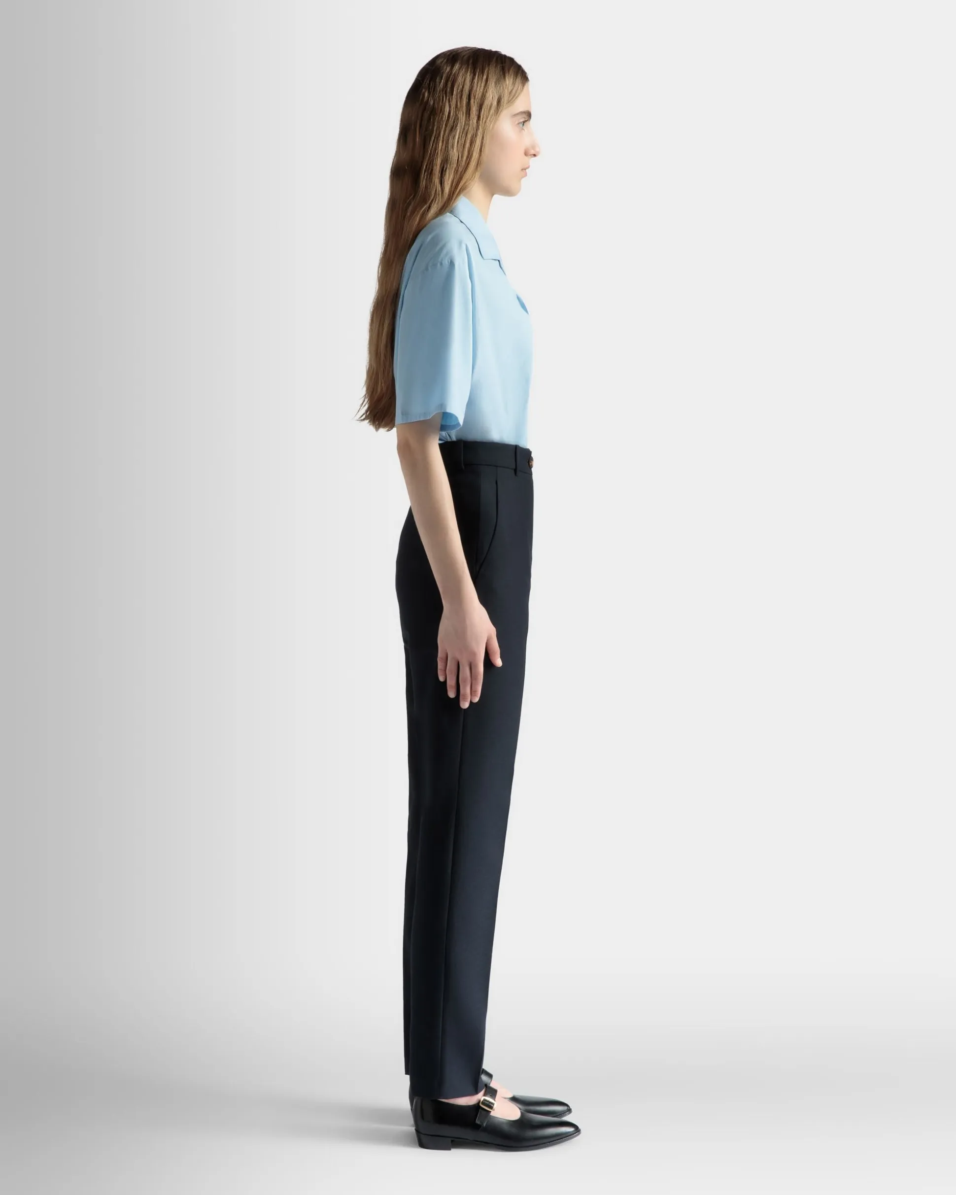 Straight Fit Pants in Navy Blue Wool Blend