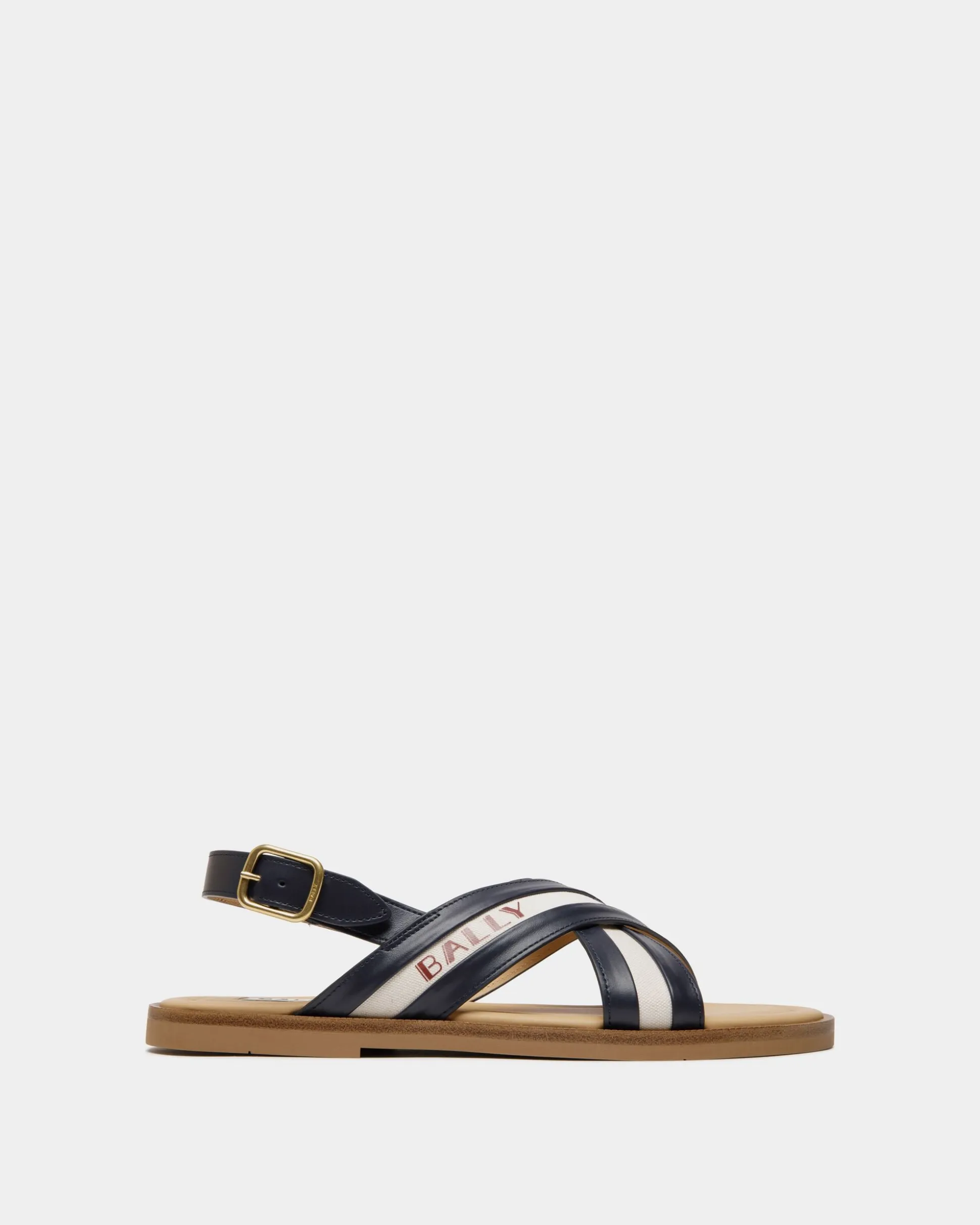 Summer Capsule Sandal In Navy Blue And Natural Leather And Canvas